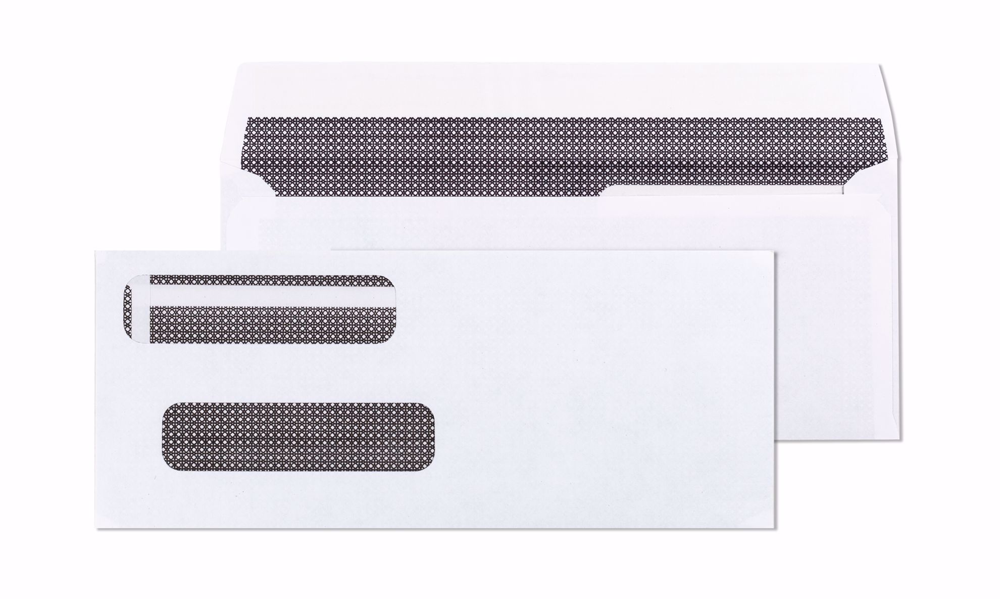 Double window peel and seal check envelopes that keep a mailed business check from showing its amount