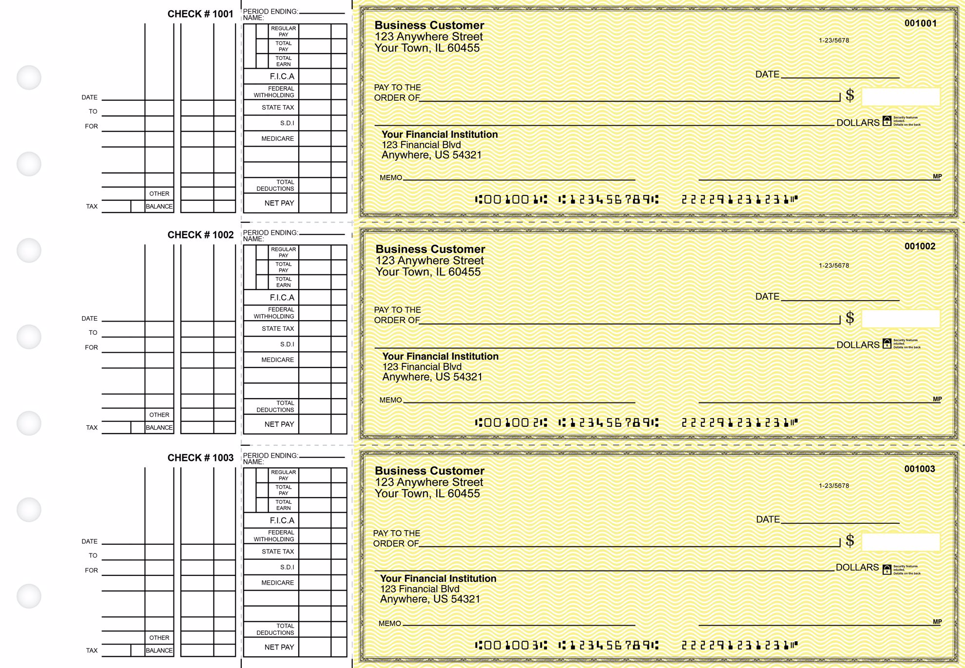 Multi purpose business checks on security stock, the type of business check targeted by check washing fraud