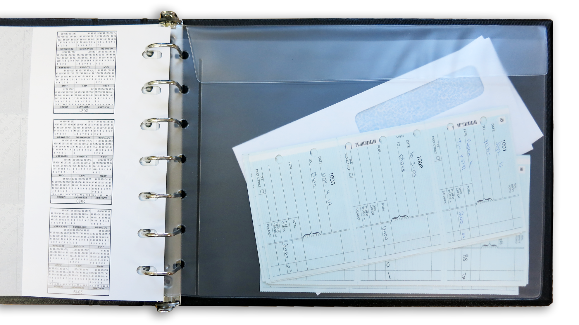 7‑Ring Check Book Binder - Black Vinyl Cover